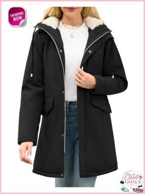 Women's Water-Repellent Fleece Lined Winter Rain Coat with Hood